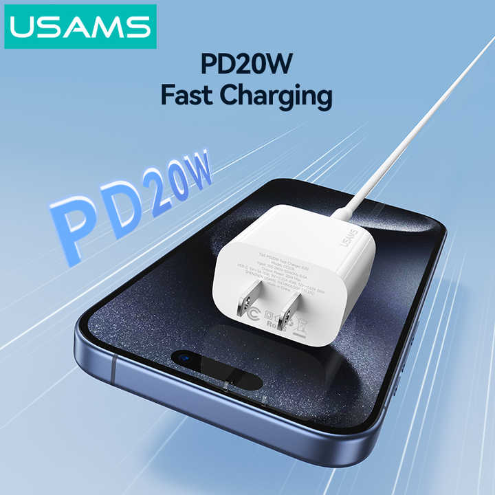 Củ Sạc Nhanh USAMS CC228 20W Kèm Cáp SJ712 30W C to Lning dài 1m dùng cho ip/14/13/12/11... Hàng chính hãng