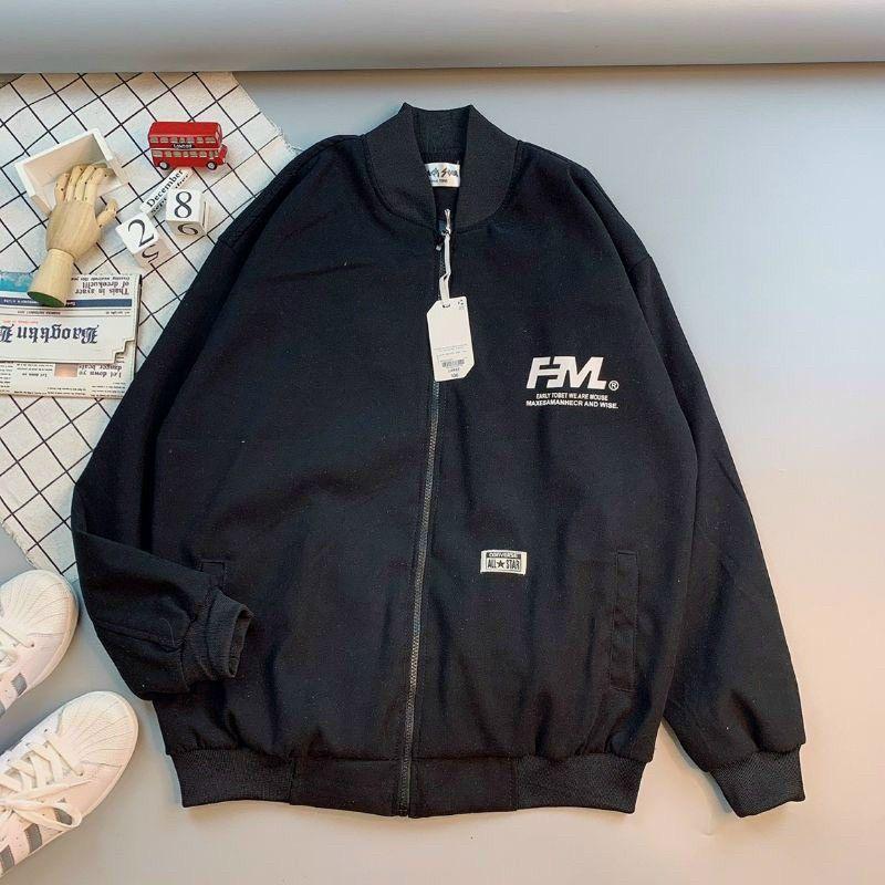 Áo khoác da lộn 2 lớp FM carô form rộng kiểu bomber bóng chày unisex nam nữ che nắng mưa phong cách hàn