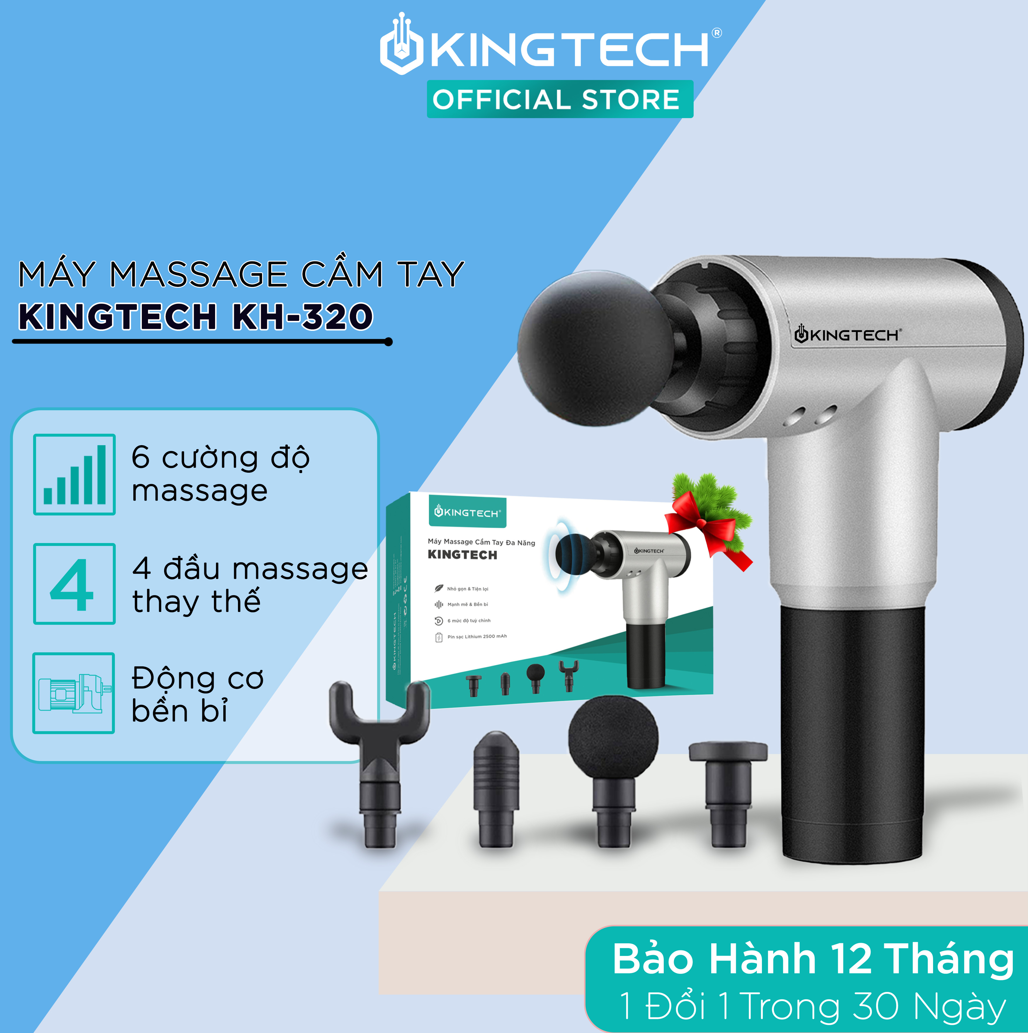Máy Massage Cầm Tay Kingtech Kh - 320 - 6 Cấp Độ, Hỗ Trợ Mát Xa Chuyên Sâu, Giảm Đau Cơ, Cứng Khớp - Quà Tặng Cho Sức Khỏe - Bạc