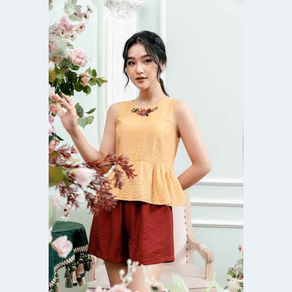 Đồ ngủ mặc nhà bộ sát nách nữ nhún, thêu Freedy - WBS2205