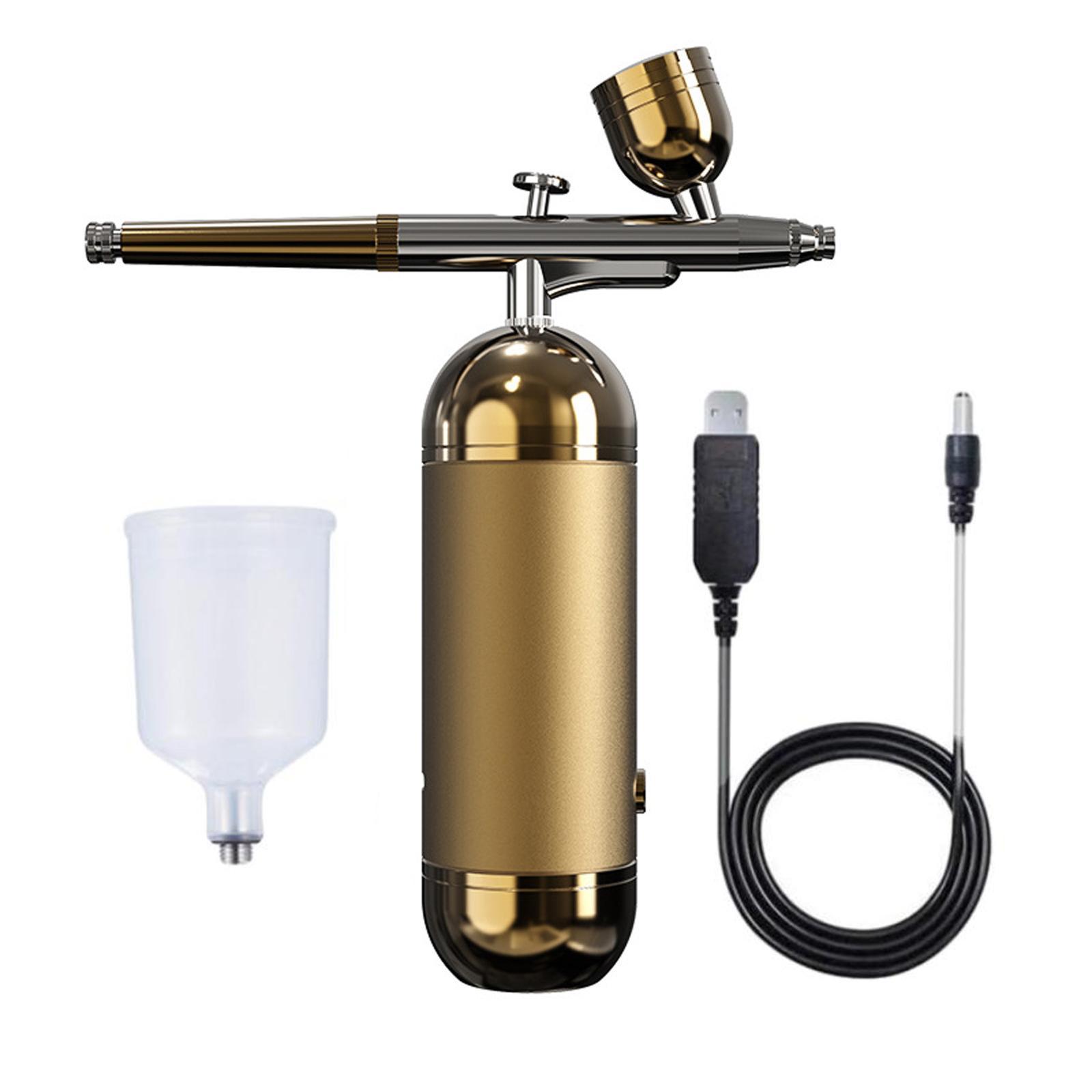 Handheld Air Brush Set Accs Portable for Makeup DIY Shoes Nail Art , Gold