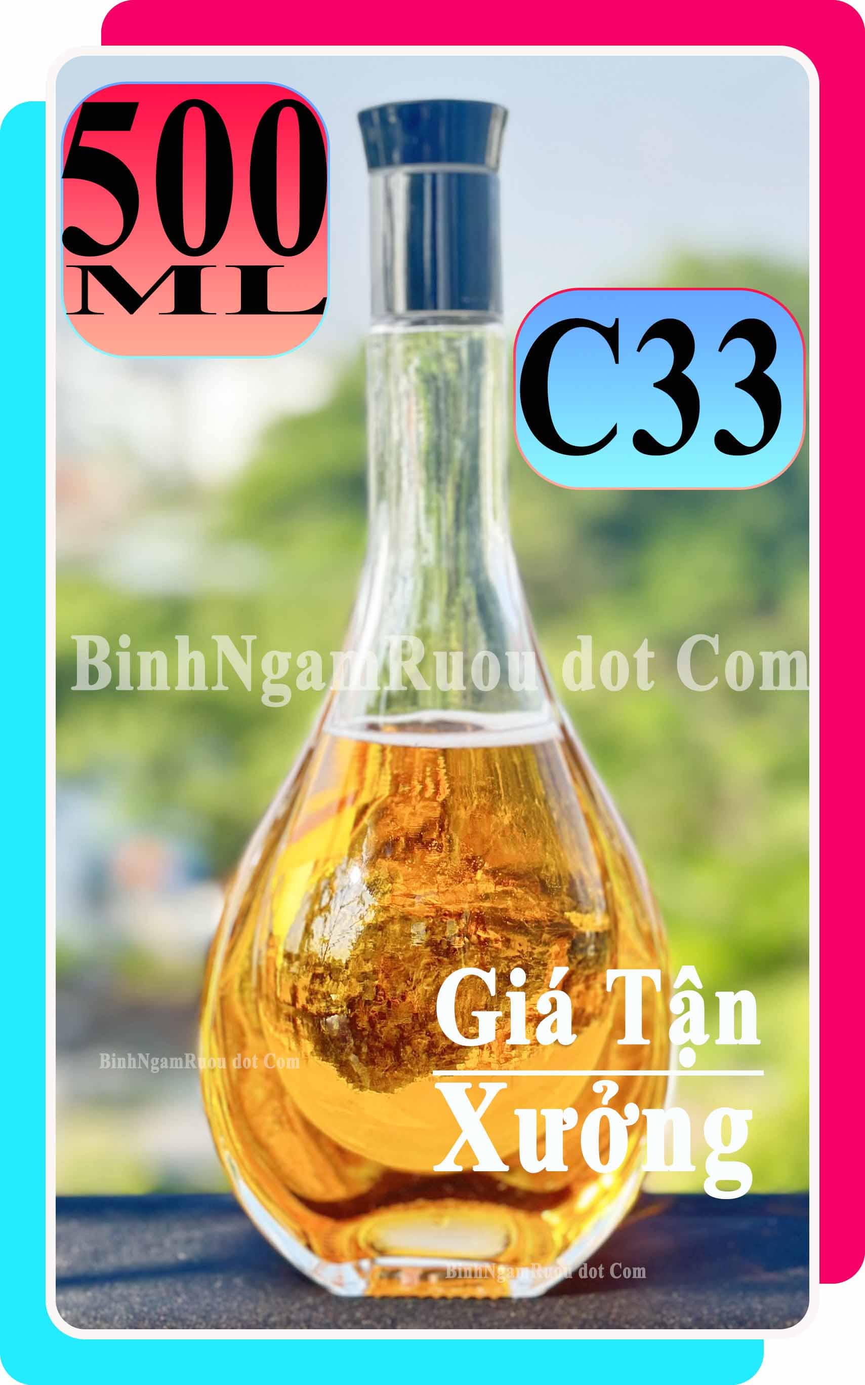 C33 Chai Đựng Rượu Thủy Tinh Dáng Giọt Nước 500ml - Đẹp Cao Cấp - Nắp Kín Thủy Tinh Trong - Tặng Biếu Sang Trọng