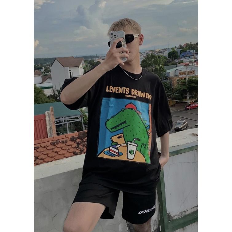 Áo Thun Local Brand Levent Khủng Long Unisex Nam Nữ form rộng oversize Ulzzang - Gin Store