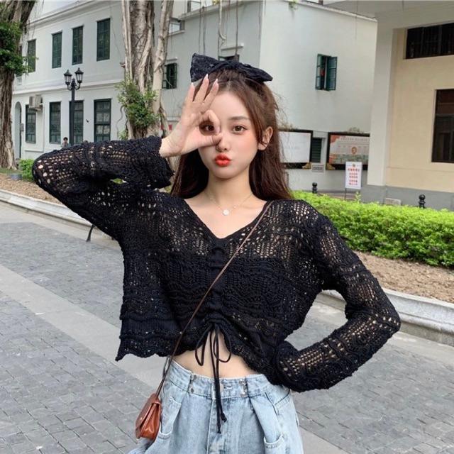 Áo len lưới croptop rút ngực Ulzzang style  Hàng Quảng Châu