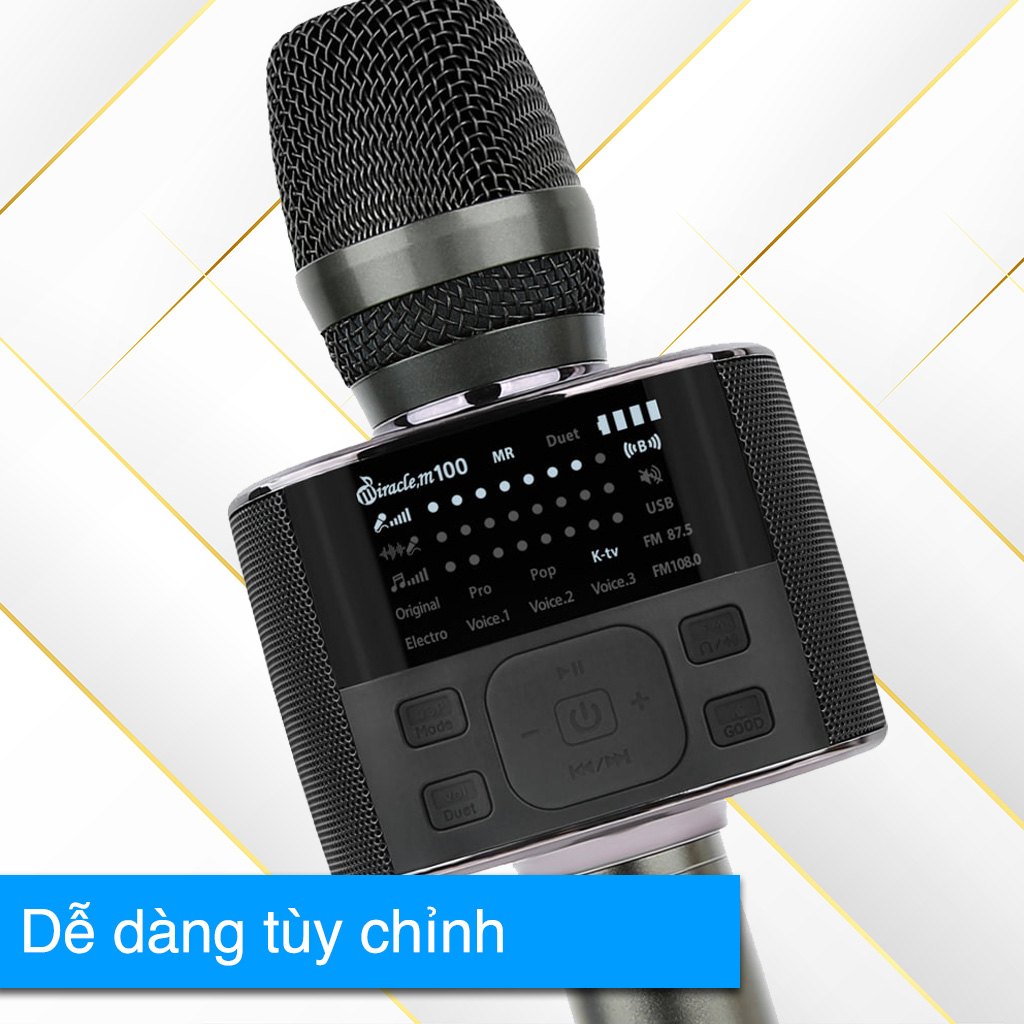 Micro Bluetooth Miracle M100 Hát Karaoke Trên Điện Thoại Di Động ( Mẫu Mới 2020) - Hàng Chính Hãng