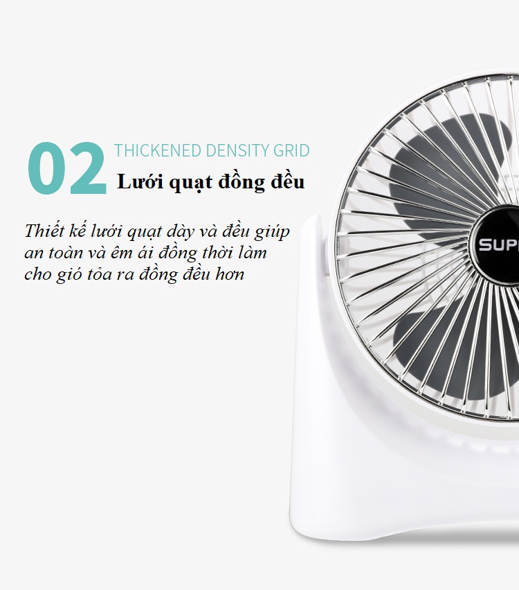 Quạt Mini Để Bàn Sạc Pin Tích Điện Super Fan, Quạt Để Bàn 3 Tốc Độ Gió, Tích Hợp Chế Độ Gập Thông Minh