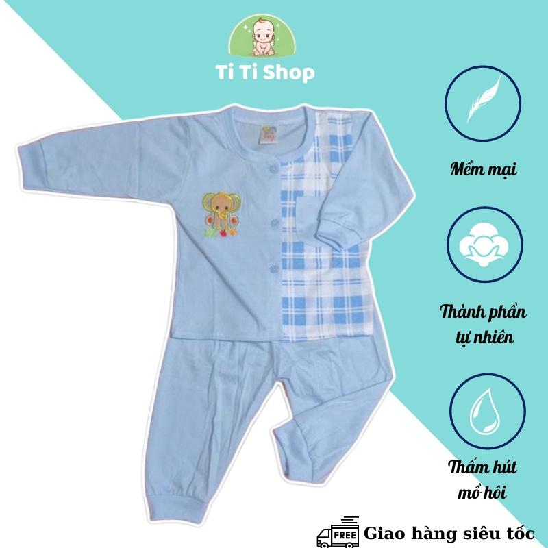 Set áo quần trẻ em sơ sinh thêu hình voi con caro - 4 màu - dành cho trẻ 3 - 9kg