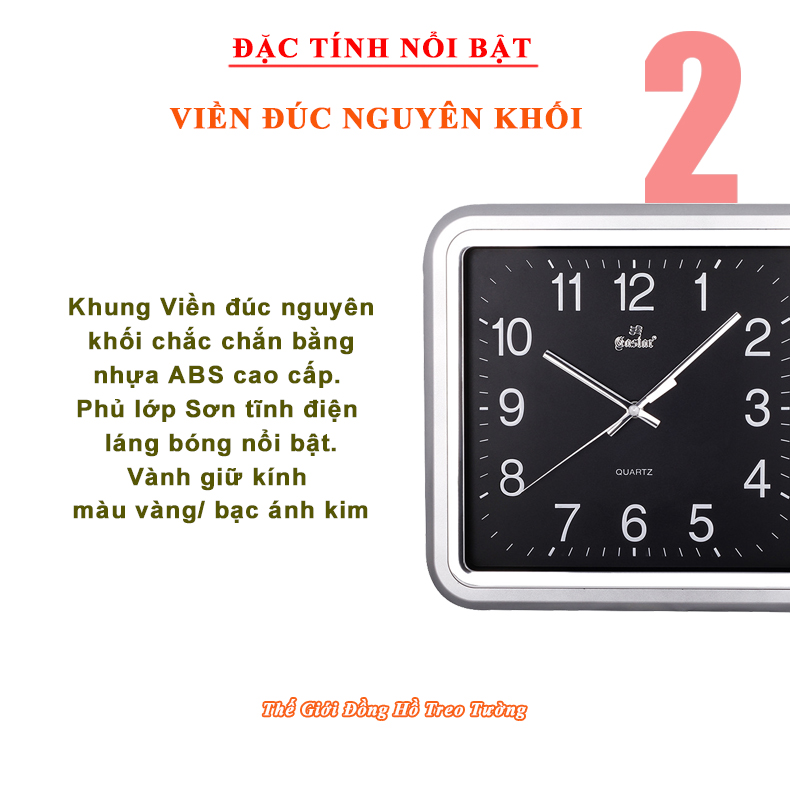 Đồng Hồ Treo Tường KIM TRÔI EASTAR Chữ nhật - Viền Mỏng Số Nổi 3D - Bảo Hành 1 Năm - Tặng Pin Maxell