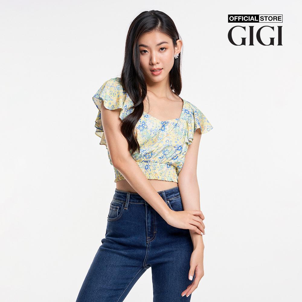 GIGI - Áo croptop nữ cổ vuông tay ngắn nhún bèo nữ tính G1201T231295-82