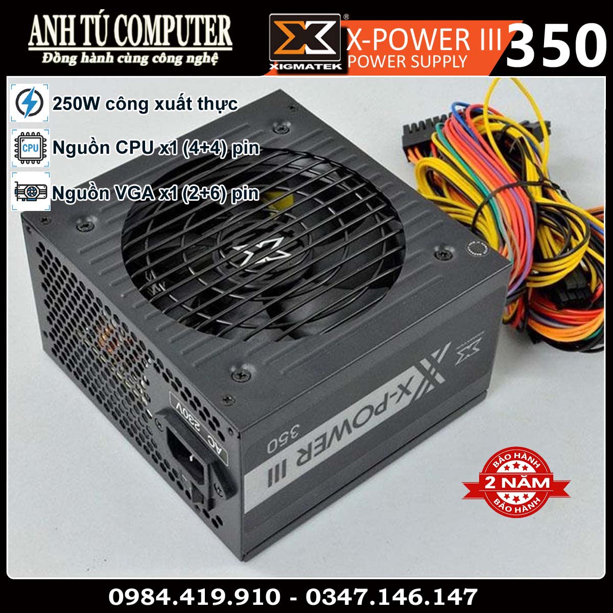 Nguồn máy tính công xuất thực 250W XIGMATEK X-POWER III 350 EN49608 hàng chính hãng