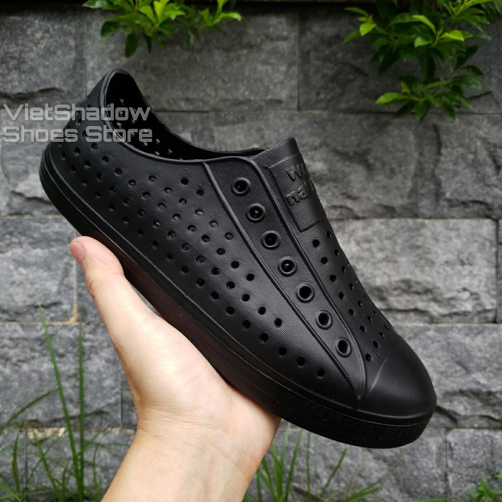 Giày nhựa đi mưa nam nữ - Chất liệu nhựa xốp siêu nhẹ, không thấm nước - Màu đen full và đen viền trắng