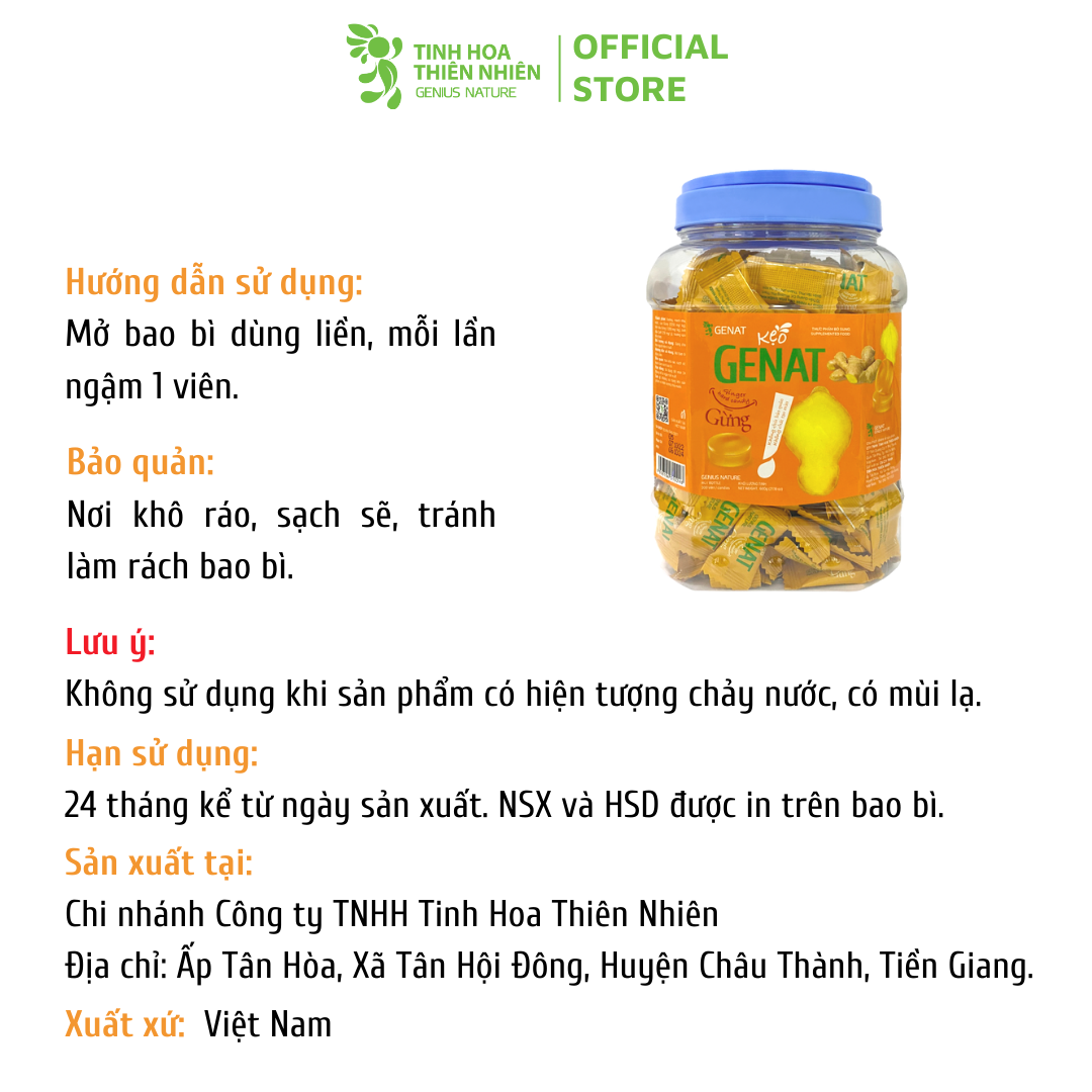 Kẹo Genat Gừng (Hủ 300 viên) - Tinh Hoa Thiên Nhiên