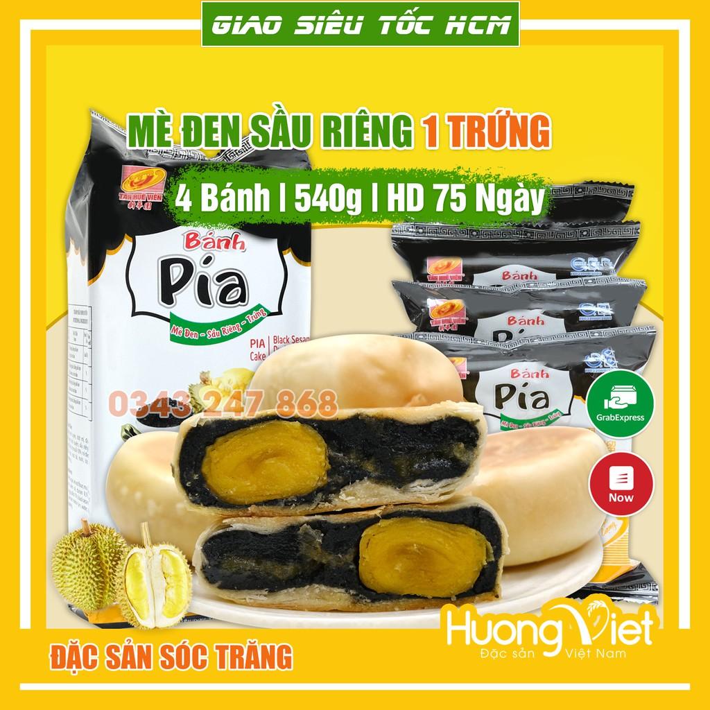 Bánh pía mè đen sầu riêng trứng muối 540g, bánh pía Sóc Trăng Tân Huê Viên túi gồm 4 bánh bao bì riêng biệt