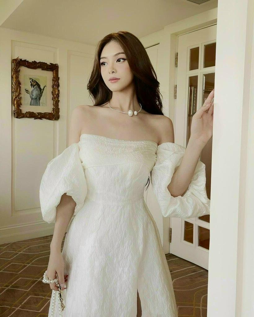 ĐẦM XÒE GẤM HOA TRỄ VAI TAY BÍ 14447