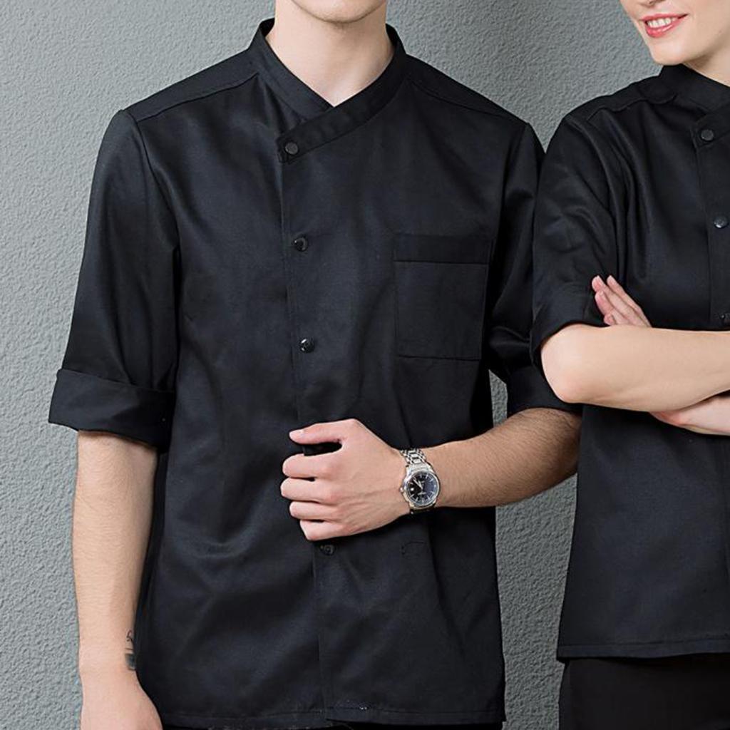 3/4 Sleeve Chef' Jacket Kitchen Cook Coat Uniforms Unisex Black