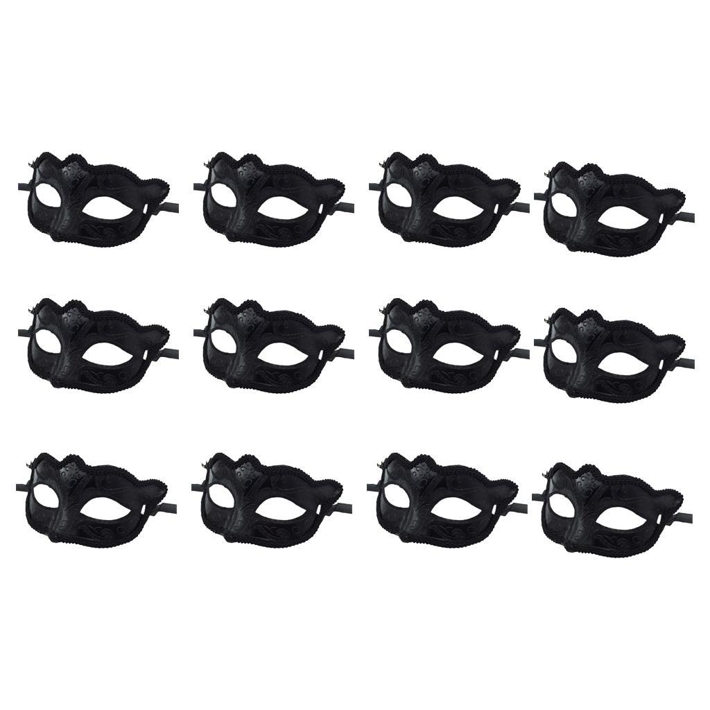 12 Pieces Women Mens Masquerade Ball Mask Venetian Party Eye Mask Black
