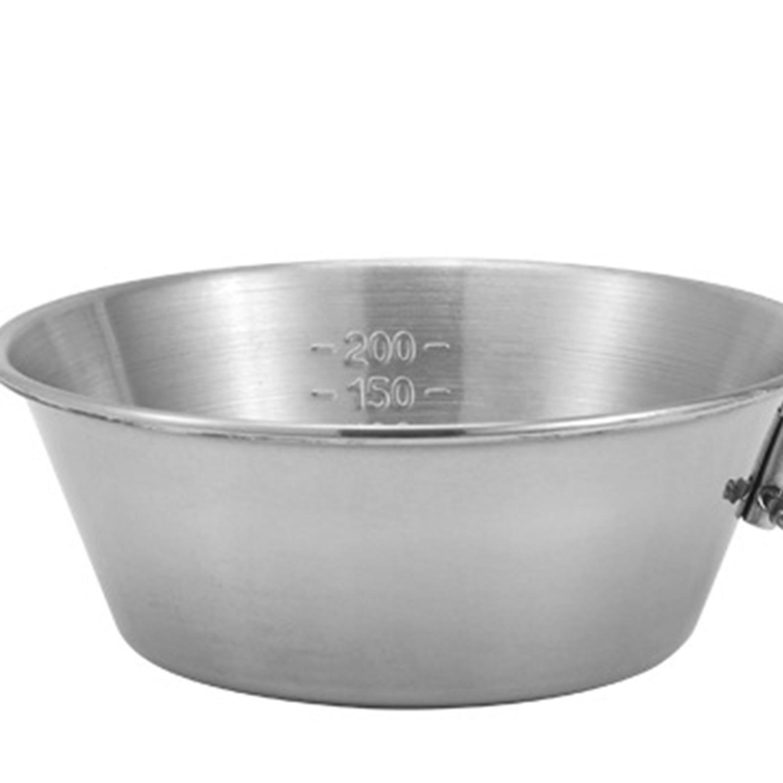 Camping Bowl Utensil with Foldable Handle Outdoor Lightweight Stainless Steel Bowl Tableware for Barbecue Hiking Backpacking Travel Picnic