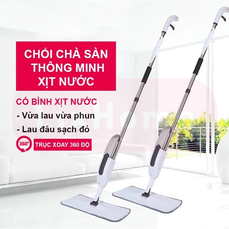 Chổi Lau Nhà Thông Minh  phun sương xoay 360 độ đa năng 3 Trong 1 vừa lau khô vừa phun nước, bình nước di động 350ml đủ làm sạch 100m2 sàn , trục quay 360 độ giúp lau mọi ngóc ngách , thanh cầm bằng thép siêu bền, chống ăn mòn va đập tốt .