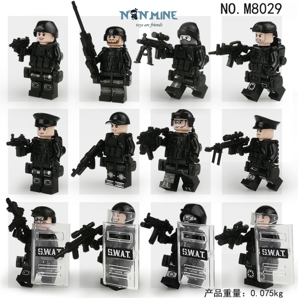 Xếp Hình Lắp Ráp Nhân Vật Minifigures Quân Đội Cảnh Sát Swat Combo 12 Lính Trang Bị M8029