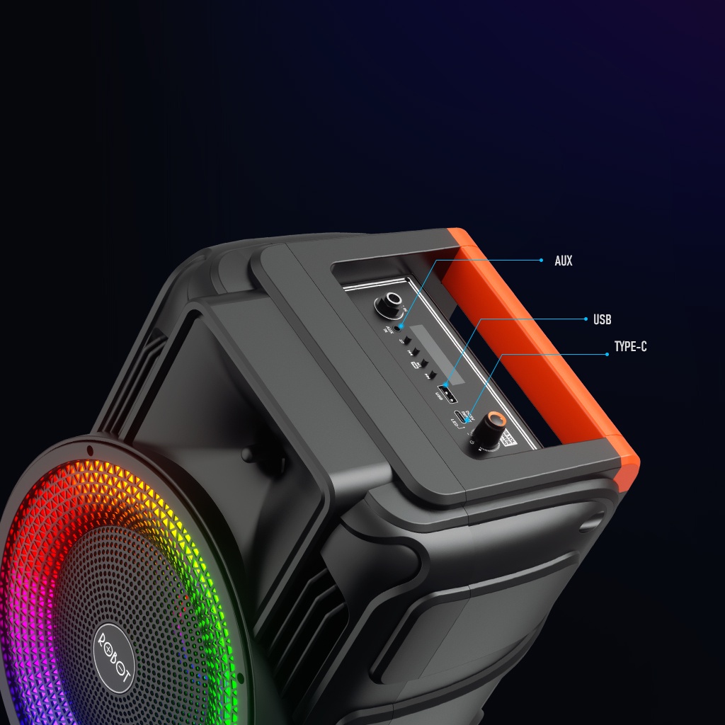 Loa Bluetooth Karaoke ROBOT RB500 Công Suất Lớn 20W Hiệu Ứng LED RGB Kèm Micro Không Dây - Hàng Chính Hãng