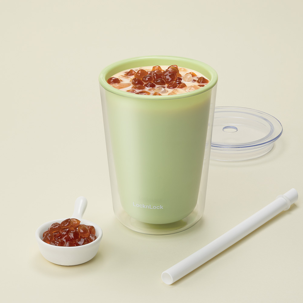 Ly nhựa 2 lớp LocknLock Bubble Tea Cold Cup màu xanh lá HAP529GRN 720ml, Hàng chính hãng, kèm ống hút trân châu - JoyMall