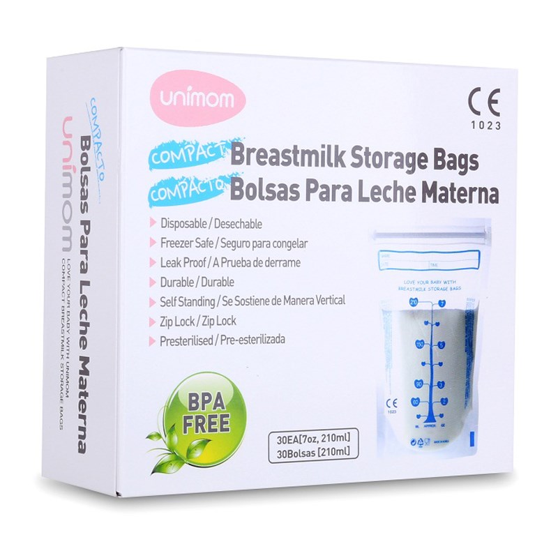 Túi trữ sữa mẹ Unimom Compact 210ml không BPA, an toàn cho bé khi sử dụng, không sợ tràn hay rò rỉ sữa ( Tặng 01 ống bón 3ml )