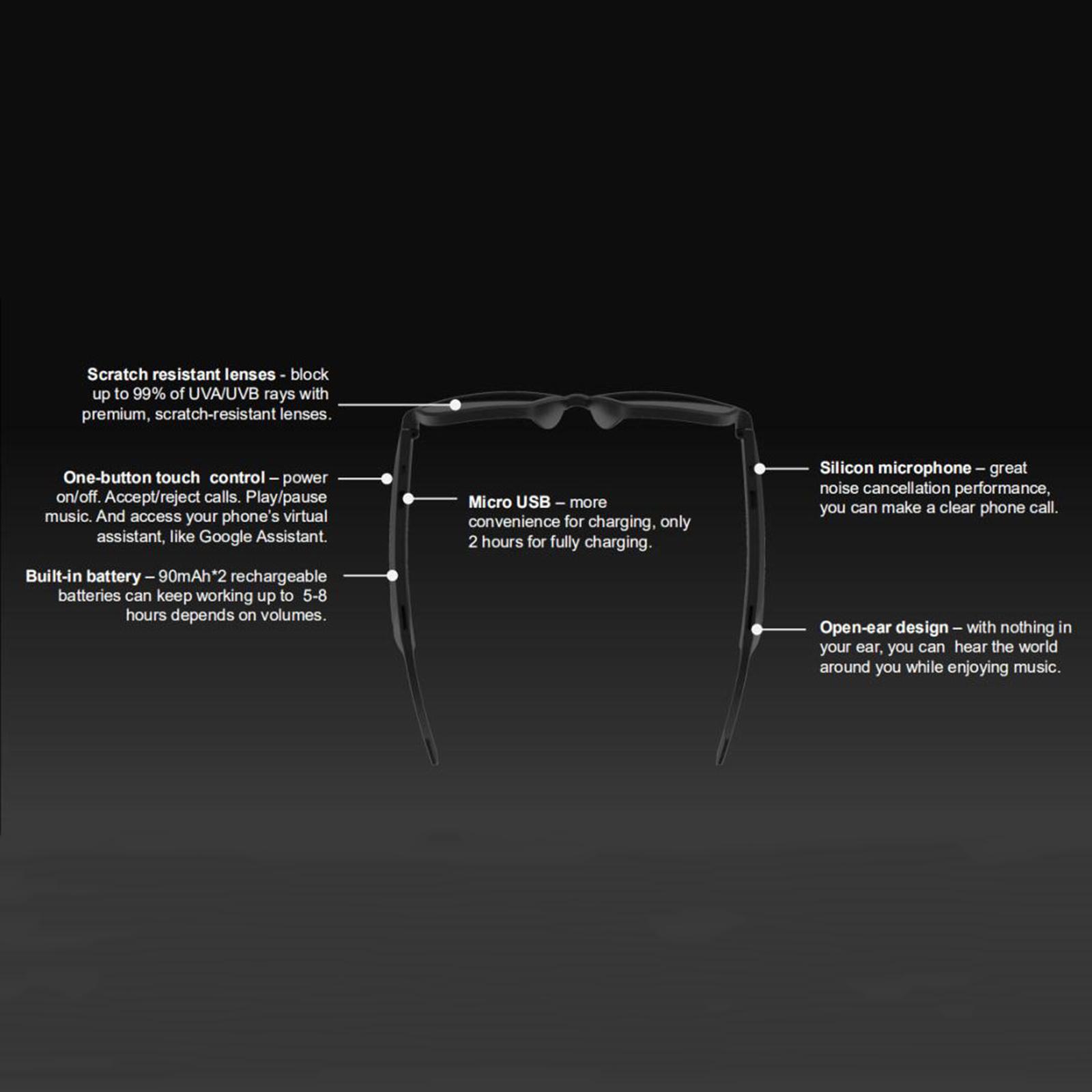 Wireless Sunglasses Stereo Headphones Music Headsets Micphone Eyeglasses