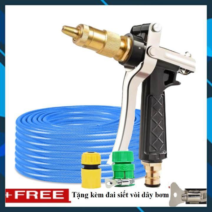 Vòi Xịt️ Bộ dây vòi xịt nước rửa xe, tưới cây , tăng áp 3 lần, loại 20m 206236 đầu đồng,cút, + đai