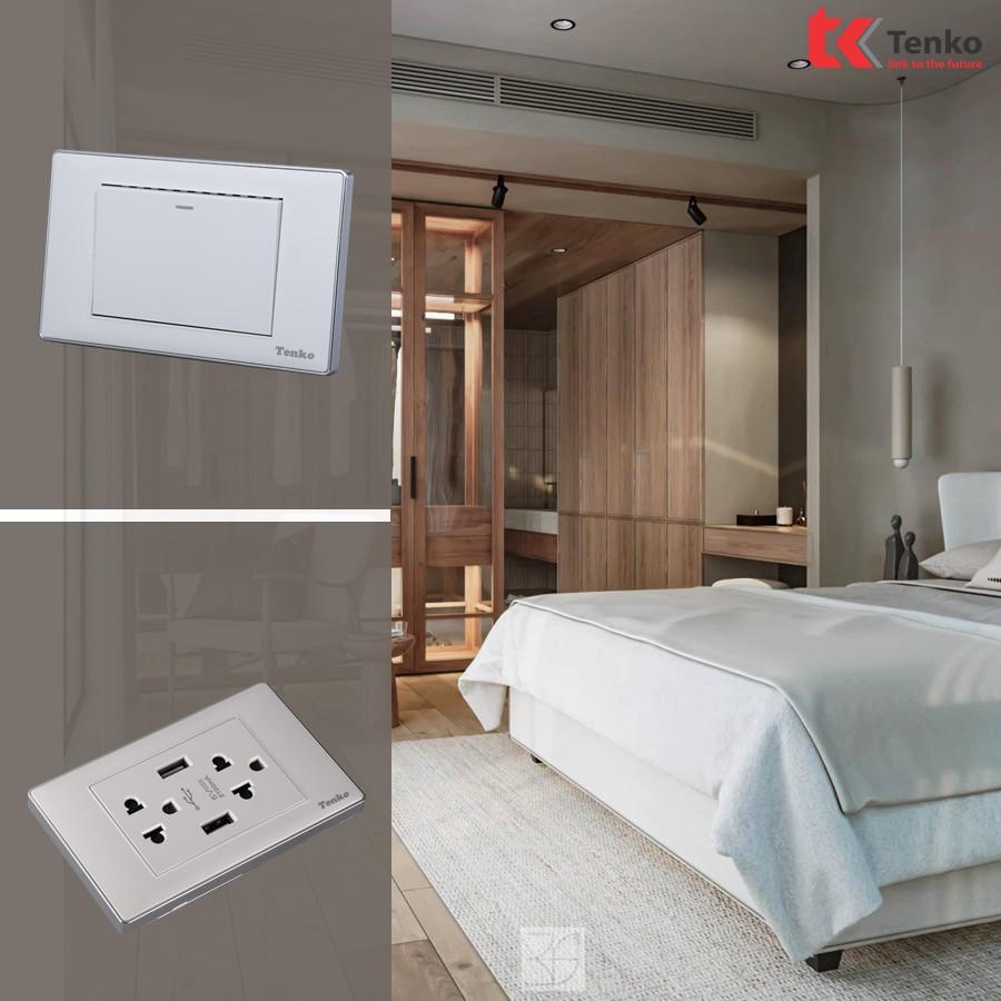 Công Tắc 20A Công Suất Cao Cho Bình Nóng Lạnh Điều Hoà - Đèn LED báo điện - Ổ Cắm 2 Chấu TENKO TK-C27-T080
