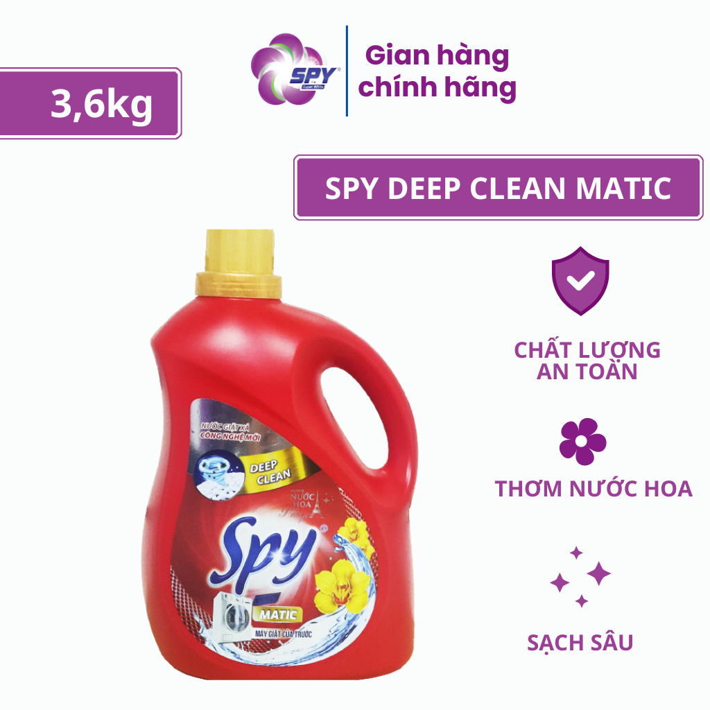 Can nước giặt cửa ngang 3,6 kg SPY Deep Clean Matic ít bọt, sạch sâu, thơm lâu giúp làm mềm vải