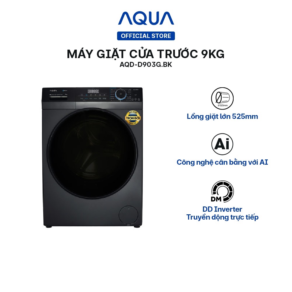 Máy giặt cửa trước Aqua 9kg AQD-D903G.BK - Hàng chính hãng - Giao hàng Toàn Quốc