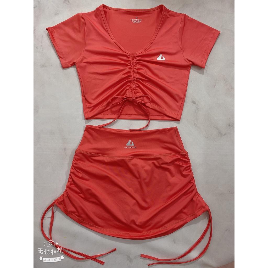 Set Đùi Chân Váy 2 Lớp Rút Dây Áo Croptop Thể Thao Năng Động Đi Bơi,Tập Gym Yoga, Chạy Bộ Aerobic( Set váy áo rút dây)