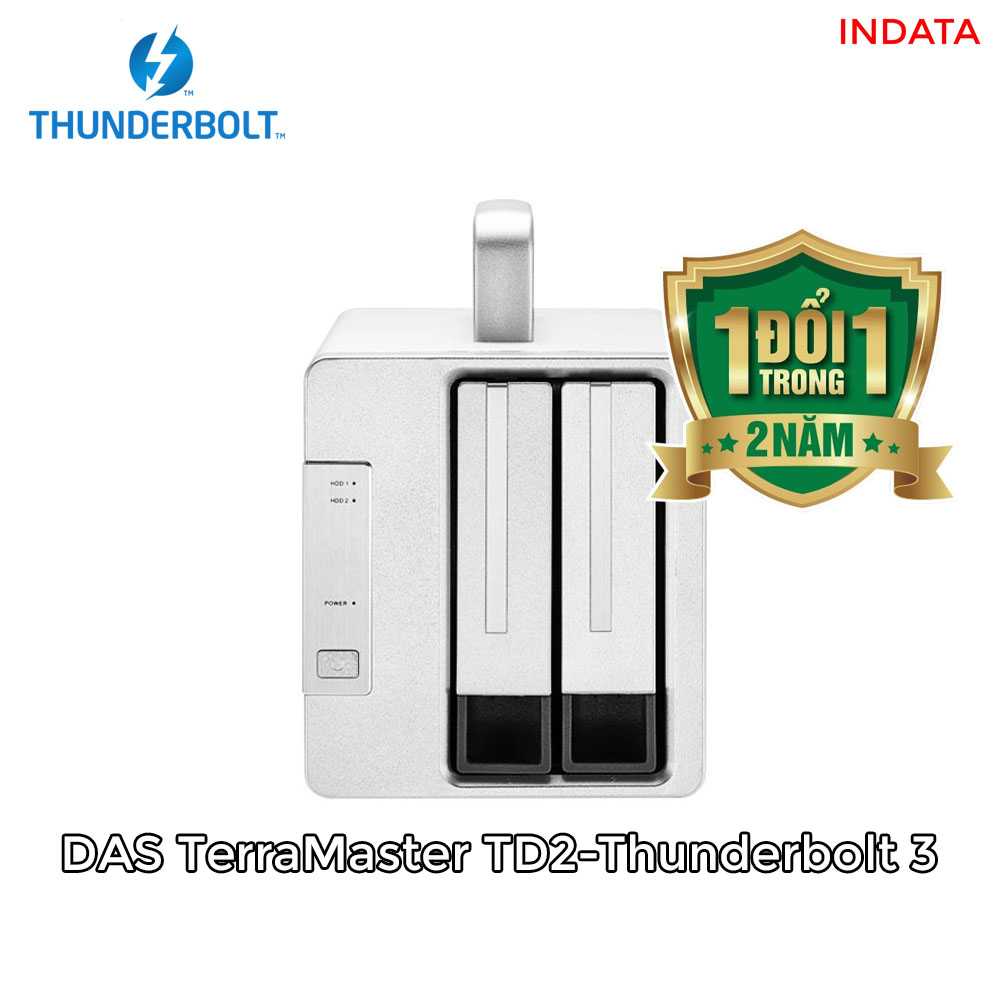 Bộ lưu trữ dữ liệu DAS TerraMaster TD2-Thunderbolt 3 chuyên cho xử lý video và xử lý ảnh, 40Gbps, 8K video, 800MB/s, 2 khay ổ cứng RAID 0,1,JBOD,Single - Hàng chính hãng