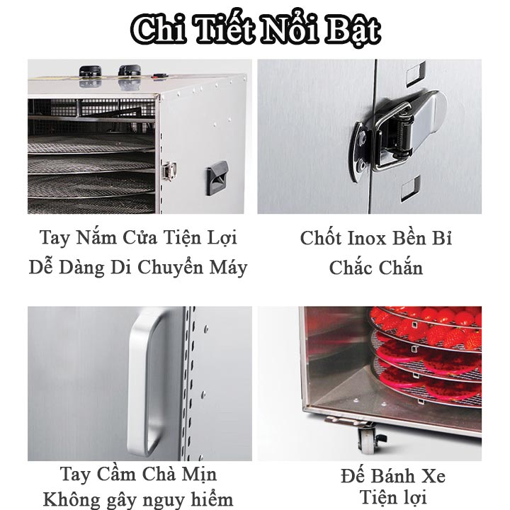 máy sấy thực phẩm hoa quả thịt cá  16 khay tròn trục xoay tự động điện 220v công suất 1500w