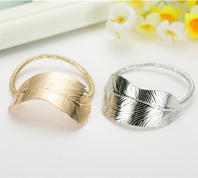 Set 2 dây buộc tóc hình lá cây DB02 mầu vàng và bạc