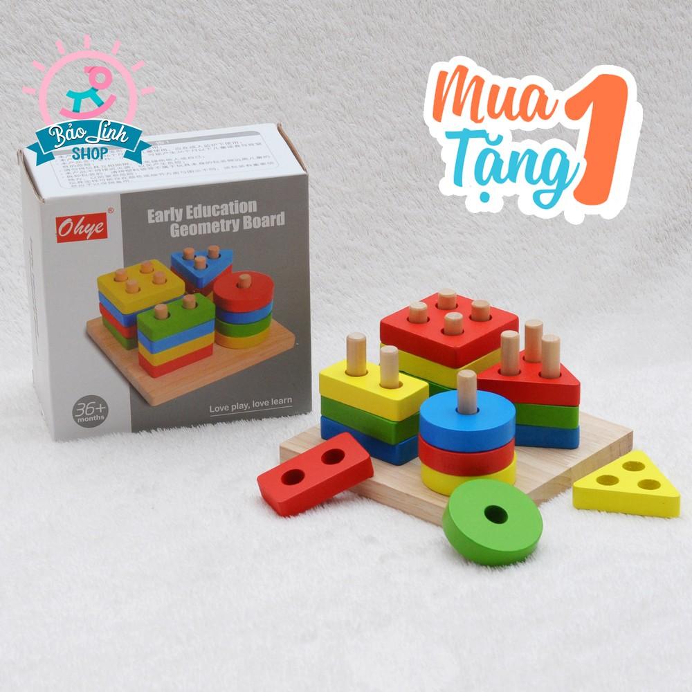 Thả hình khối luồn cọc đế vuông - CHUẨN Montessori