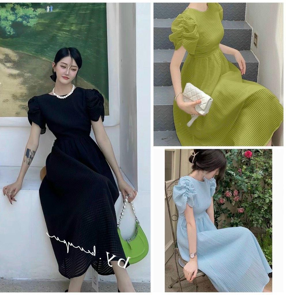 ĐẦM XÒE XỐP TAY NHÚN CỔ TRÒN 12973