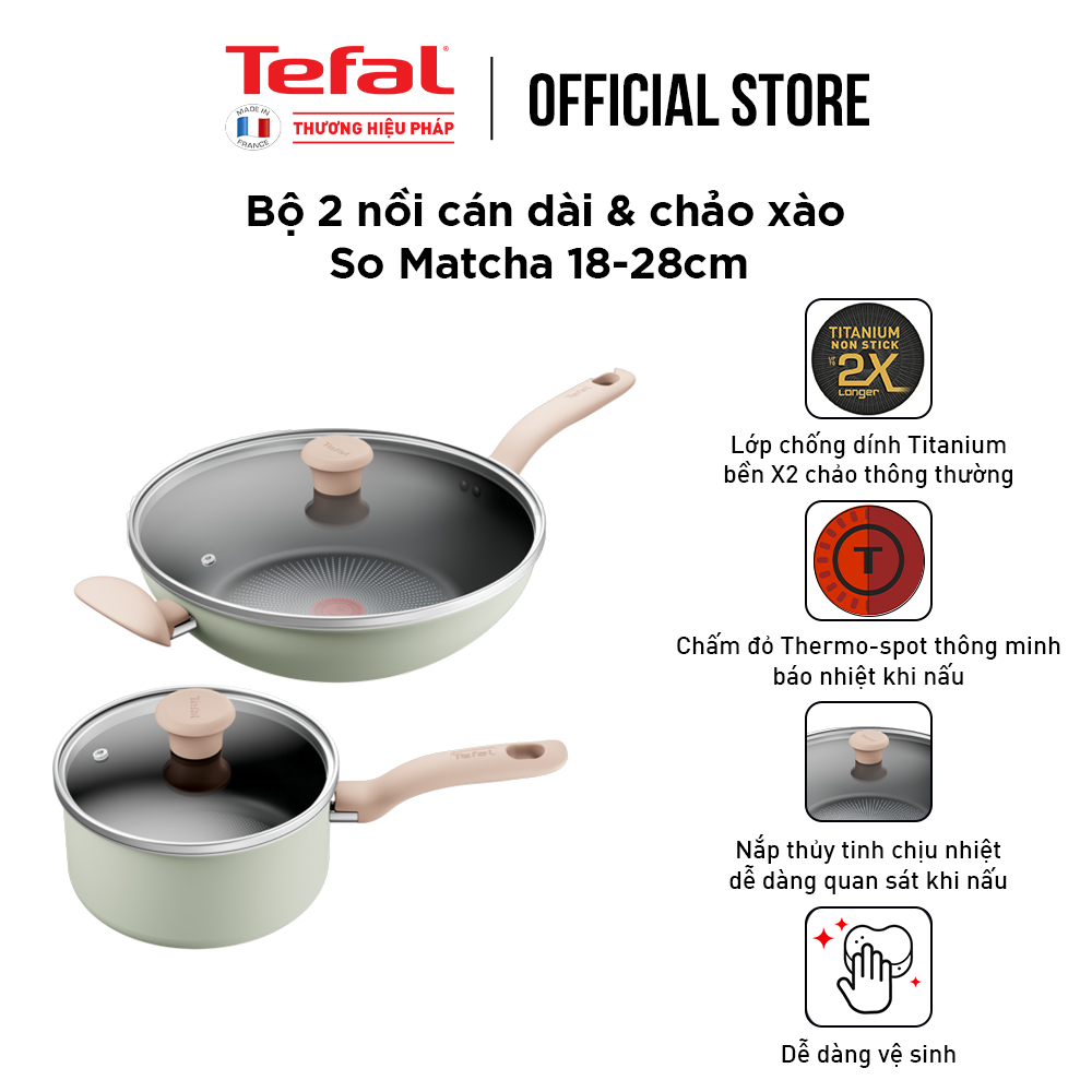 Bộ Nồi chảo chống dính đáy từ Tefal So Matcha (Combo 5 món - 2 món nhiều kích cỡ lựa chọn) - Hàng chính hãng