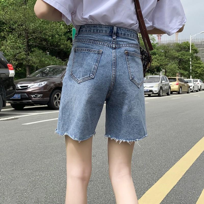 Quần short jean nữ trơn basic line rách - Hàng có sẵn