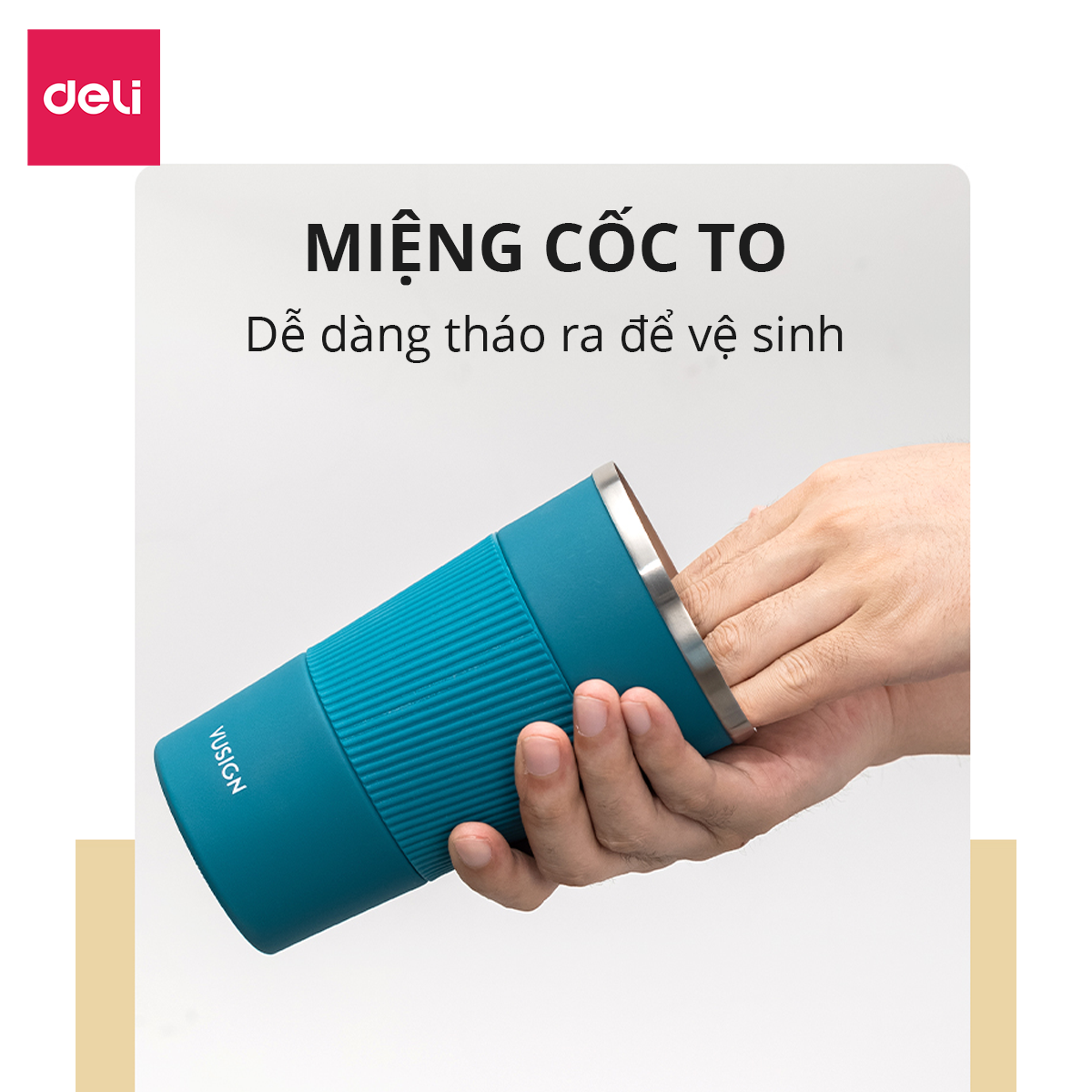 Cốc Giữ Nhiệt Nóng Lạnh Vusign Inox 304 Dung Tích 510ml Cao Cấp Viền Cao Su Cách Nhiệt Deli - Phù Hợp Cà Phê Trà Nước Ép Sinh Tố Đá Du Lịch Đi Học Tập Gym