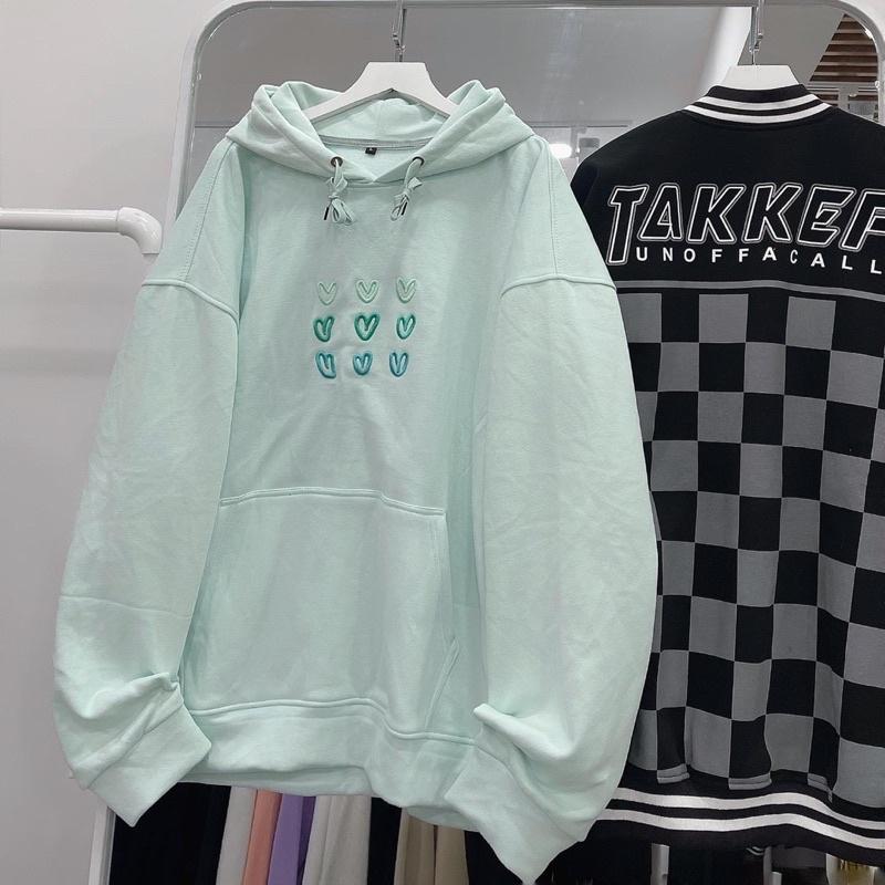 Áo hoodie nỉ xanh mint trái tim (ảnh thật)