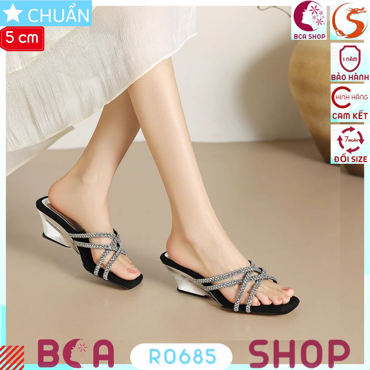 Dép Guốc Nữ Da Nhung Cao Cấp, Gót Cao 5cm RO685 ROSATA tại BCASHOP Tôn Dáng, Quyến Rũ, Êm Ái