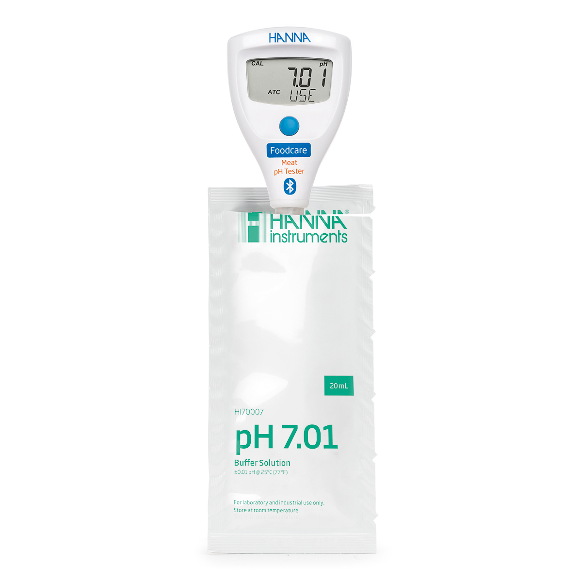 Bút đo pH, Nhiệt Độ Trong Mẫu Thịt, Mẫu Bán Rắn, Nước Với Đầu Đo Hình Nón Bằng Thủy Tinh dễ rửa, - HANNA HI9810362 HALO2 Bluetooth Tặng Kèm Gói Dung Dịch Chuẩn Máy