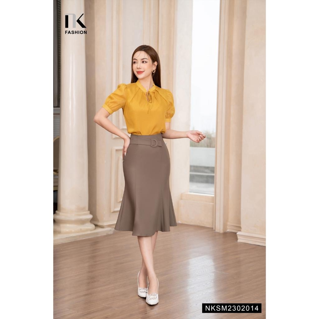Áo Sơ Mi Tơ Ngắn Tay NK FASHION Thiết Kế Cổ Xếp Điệu Đà Chất Vải Nhập Hàn Không Nhăn Xù NKSM2302014