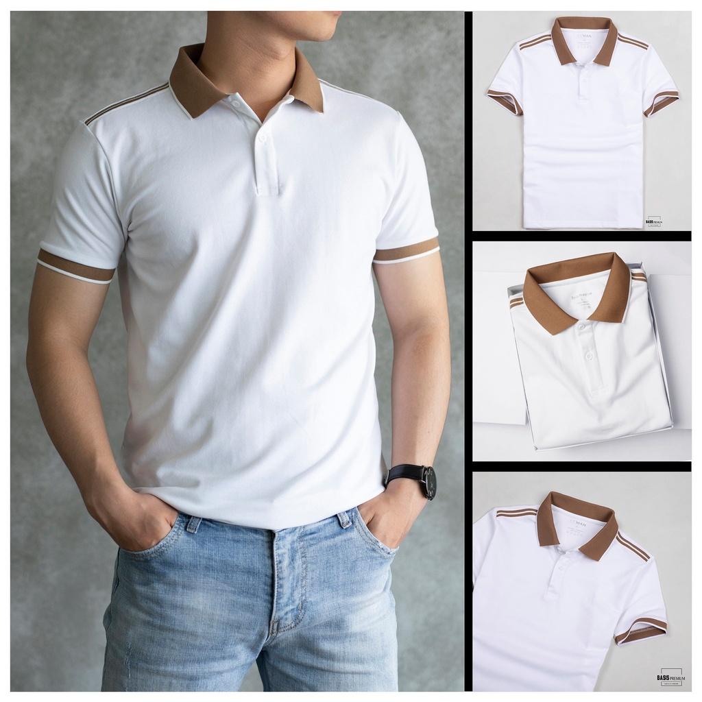Áo polo nam phối cổ nâu RMEN Store CVC cá sấu co dãn, thoáng khí, full size A5