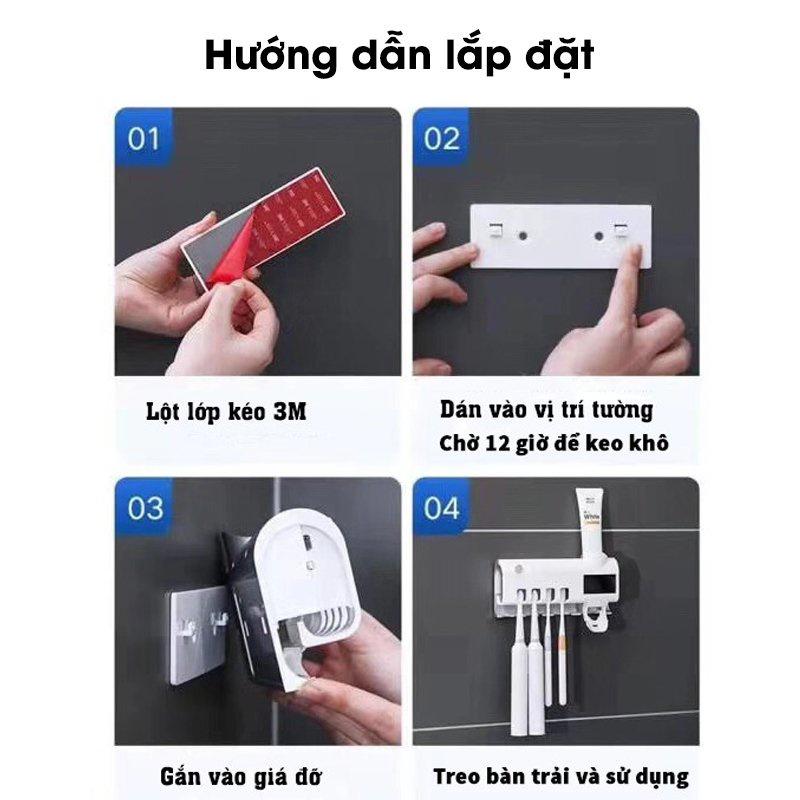Bộ Nhả Kem Đánh Răng Tích Hợp Bóng Đèn UV Diệt Khuẩn Kết Hợp Để Bàn Chải Đánh Răng Dán Tường