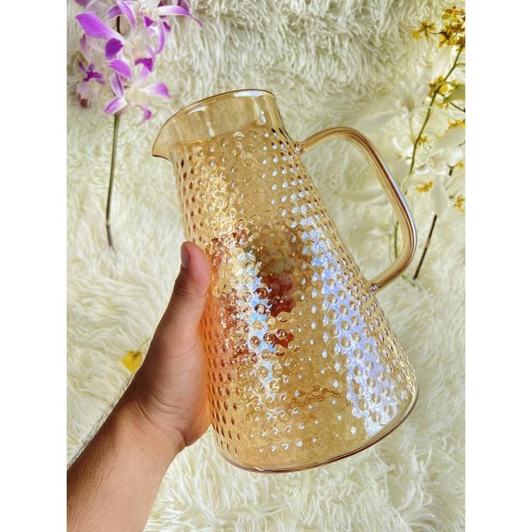 Bình thủy tinh chịu nhiệt mẫu hạt mưa rất đẹp đun nấu trực tiếp trên bếp Màu Vàng sang trọng lóng lánh