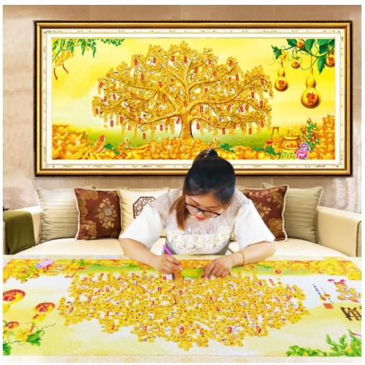 HÀNG LOẠI 1 - Tranh Đính Đá CÂY KIM TIỀN VÀNG TÀI LỘC . Kích Thước: 1m x 50cm