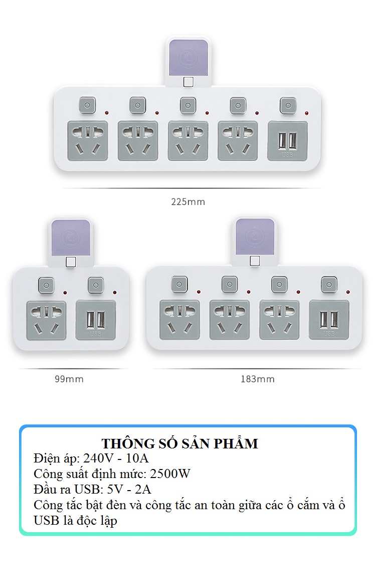 Ổ cắm điện tích hợp cổng sạc và đèn ngủ cao cấp bảo vệ thiết bị cho ngôi nhà bạn với chức năng chống sét - Tặng kèm 2 nút bảo vệ đầu sạc
