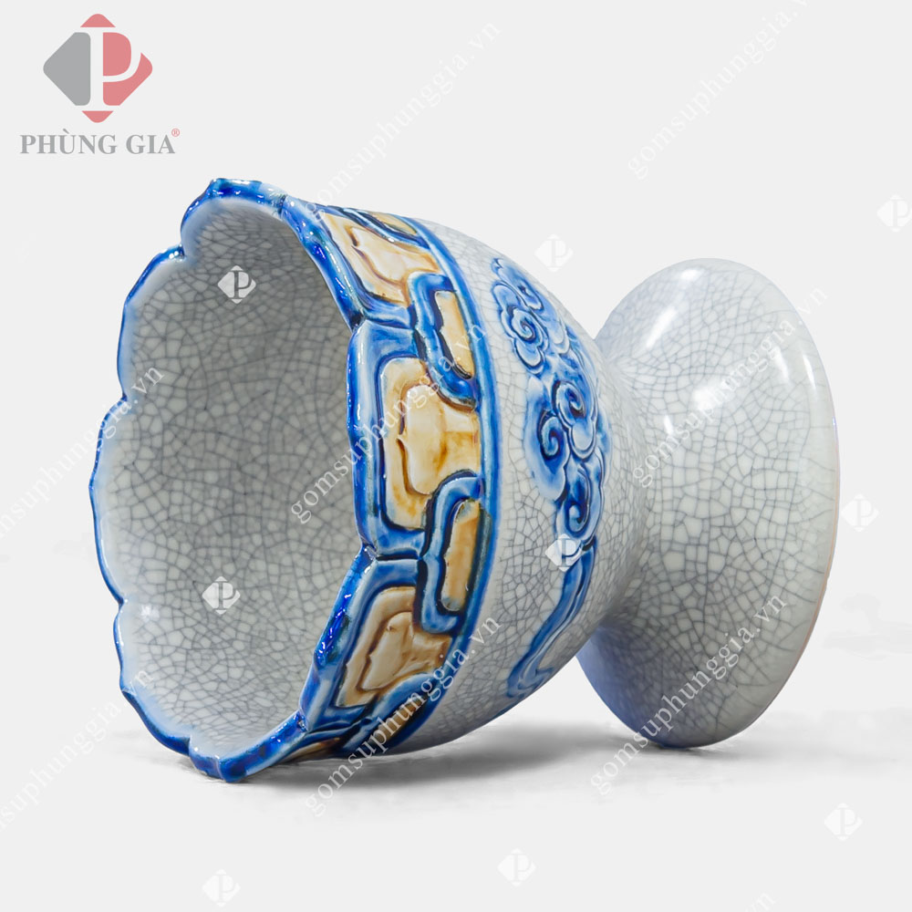 Ly phật thủ men Rạn Đắp Nổi họa tiết Hoa Sen nhiều kích thước